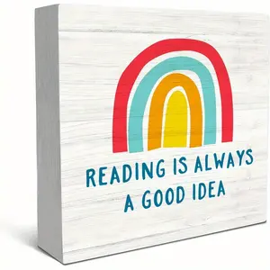 Reading Is Always A Good Idea Wood Box Sign Desk Decor, Boho Rainbow Decor, Reading Nook Sign Decor, Gifts For People Who Like To Read, Classroom Decor, Reading Corner Shelf Table Decor 5x5 inch