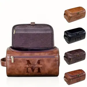Personalized Name Text Men's Toiletry Bag, Engraved with Your Initials, Custom Travel Dopp Kit Package for Groomsman, Father's Day Gift, Wedding, Birthday, Husband, Grandpa, Lover