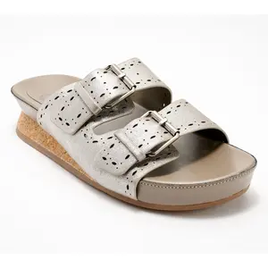 Vince Camuto Leather Double Buckle Slide Sandals - Frayah