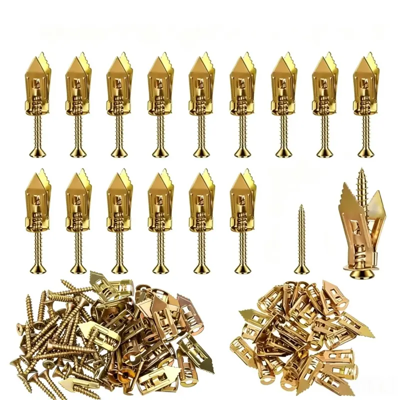 Quick-InstallExpansion Plug & Screw Kit No Drill RequiredMade of Heavy Steel Dust Free AntiOxidation with Adjustable Brackets forDrywall Wood Home Hanging Storage 100 / 200PCS Options