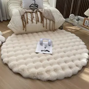 1pc, Bubble Fleece Fabric Round Simple Solid Color Soft Fluffy Easy To Clean Furry Warm Cute Boho Indoor Decorative Home Decorative Rug Carpet, Suitable For Bedroom, Living Room, Coat Room, Makeup Room And Other Areas, Fluffy Rugs 35.43*35.43in