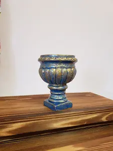 Blue and Gold Mid Century Antique Style Vase Hand Painted