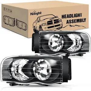 Nilight 2002 2003 2004 2005 Dodge Ram 1500 2500 3500 Headlight Assembly Black Case Clear Reflector