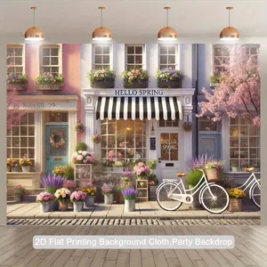 2D Flat, 1pc Spring Floral Shop Photography Backdrop - Pastel Pink, Peach, White, Green, Floral Arrangements - Lightweight Polyester Fabric Banner for Birthday, Wedding, Party Decorations - Indoor/Outdoor Photo Studio Background - No Electricity Needed