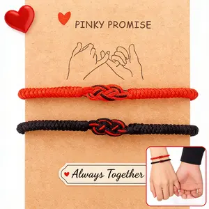 Matching Couple Bracelets for Men Women Red Black Mix Infinity Love Lucky Bracelet Tibetan Lucky Amulet Knot Bracelet With Pinky Promise Card Relationship Bracelets for Boyfriend Girlfriend
