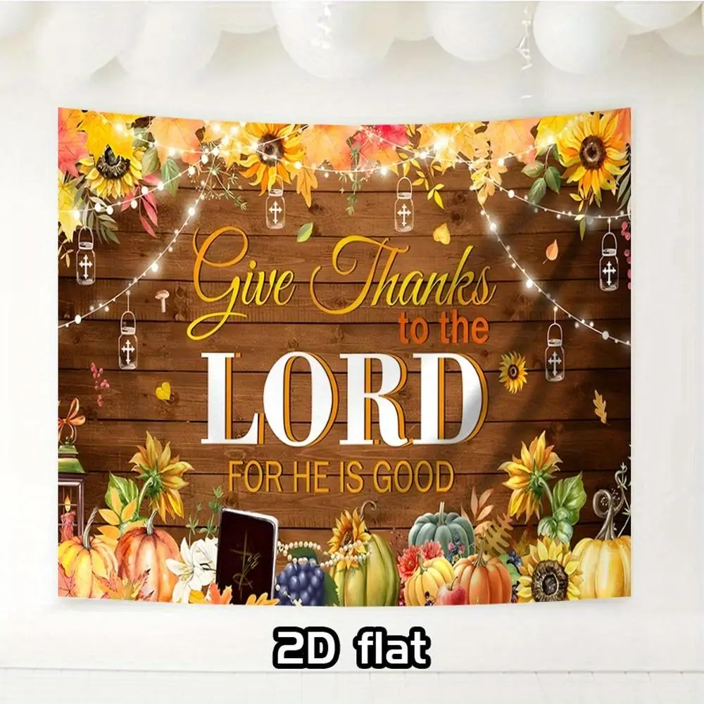 1pc 2D Flat Polyester Banner - Rustic Thanksgiving Ornaments with Sunflowers, Pinecones, Eucalyptus - Warm Brown-Golden Fall Backdrop for Farmhouse, Church - Thank You Jesus Themed Home Supplies,summerwins
