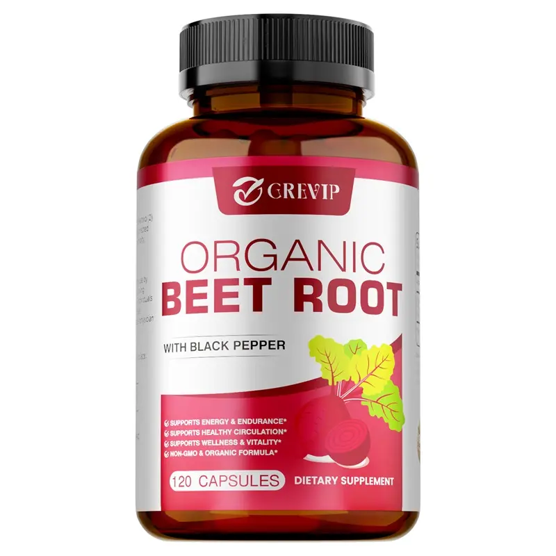 GREVIP Organic Beetroot Nutritional Supplements with Organic Black Pepper, Supports Daily Overall Health, Available in 60-Count & 120-Count Packs