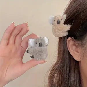 2pcs Cute Plush Koala Hair Clips - Soft Cartoon Animal Barrettes for Women and Girls, Simple Oval Shape, Hair Accessories