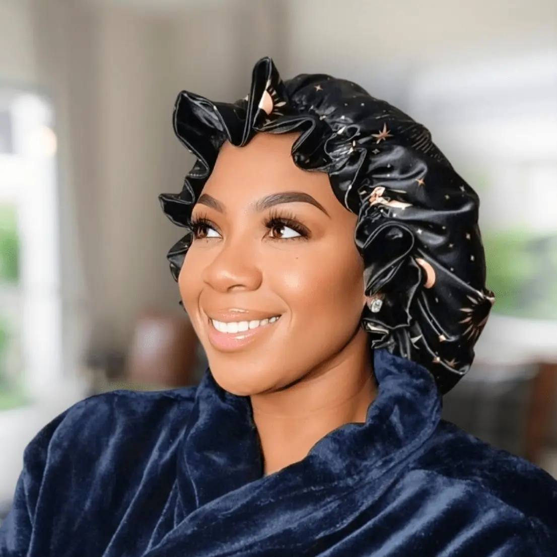 Prince Hair Company Large Satin-Lined Reversible Ruffle Bonnet - Fashion Accessory for Hair Protection