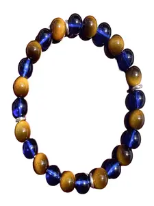 8mm Blue Tiger's Eye Beaded Bracelet, Adjustable Elastic Boho Style Bracelet for Women Men, Crystal Jewelry Gift