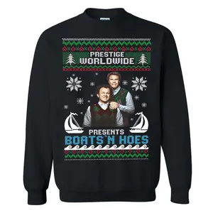 Prestige Worldwide Boats N' Hoes Step Brothers Ugly Christmas Sweater, Christmas Step Brothers Unisex Crewneck Graphic Sweatshirt