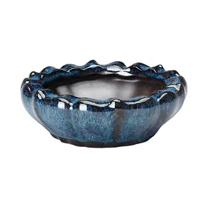 1 PC Clay Flower Pot for Succulent Plants, Ceramic Bonsai Container, Decorative Pot for Desktop and Balcony, Miniature Rustic Planter