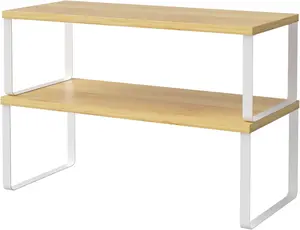 Cabinet Organizer Shelf, Set of 2 Kitchen Counter Shelves,  Rack, Stackable Kitchen Shelves Organizer, Pantry Cupboard Dish Mug Cup Storage Shelf, White and