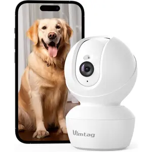 VIMTAG 4MP 5G Security Camera Indoor, Pet Camera with Speaker for Dog/Cat, Free AI Detection Indoor Camera with Phone App, Motion Tracking, Night Vision,2-Way Audio, Support 128GB Card(Not Included)