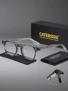 CATERSIDE, High Quality Eyewear, Minimalist Unisex Prescription Glasses Frames Retro Square Shape Blue Light Blocking Function with Spring Hinge Comfort CP Clip Secure Design Versatile for Beach, Wedding, Travel & Street Snap Props