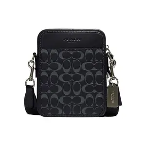 COACH Sullivan 16 Classic Monogram Leather Crossbody Bag with Zipper Pocket in Navy Blue for Men