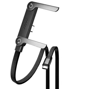 240W Braided Fast Charge Cable with Built-in Phone Stand, 2026 New Foldable Durable USB-C Cord 90 Degree USB C Cable Right Angle Multi-Functional Charger Cord, Type-C to Type-C (1-PCS)