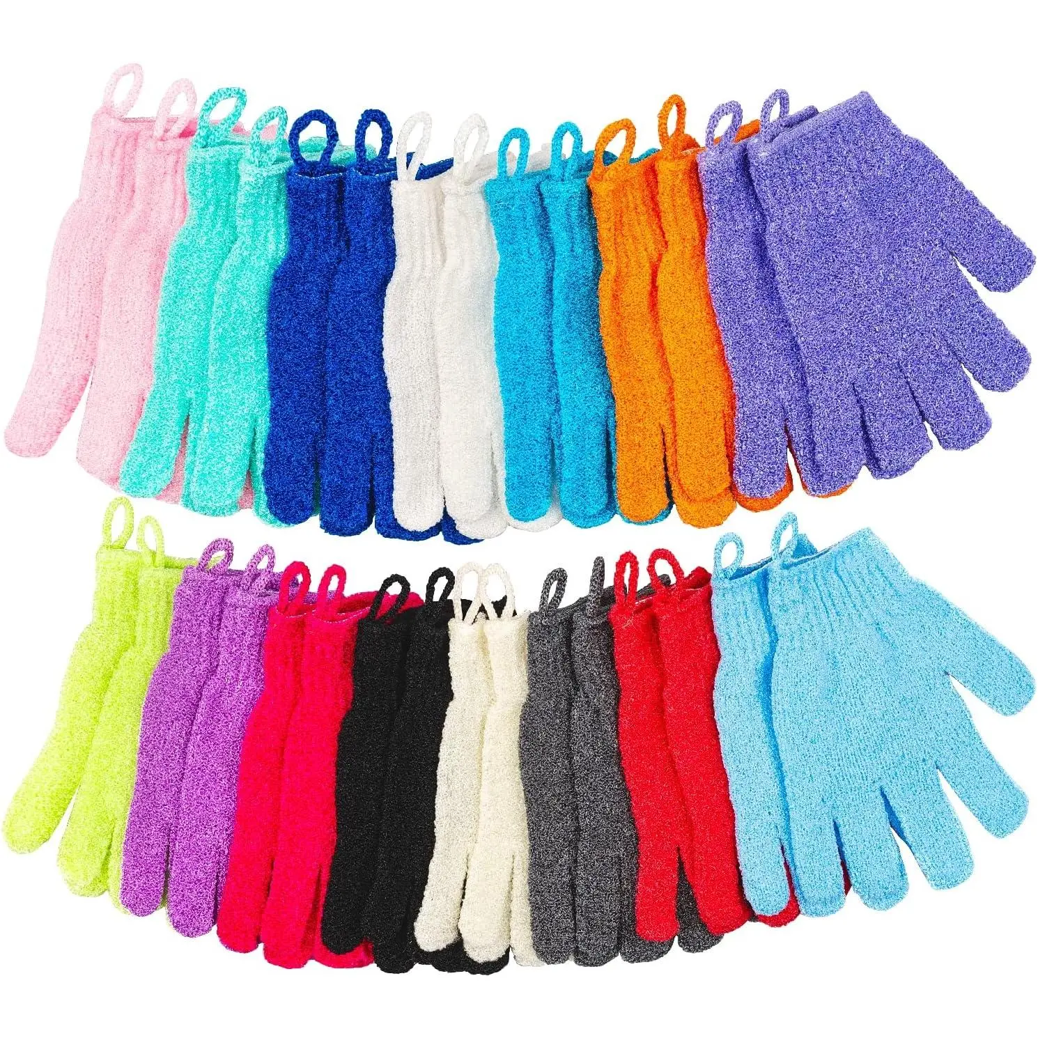 30 count  Gloves for Shower, 15 Colors  Exfoliator Glove with Hanging Loop, Scrub Exfoliate Glove Mitt Bath   Hand Scrubber Wash Deep Scrubbing  for Women Men, by HahZen SPORT
