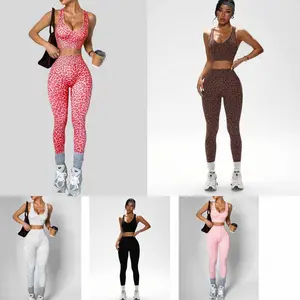 Women's Leopard Print Yoga Set 2 Piece Slim Fit Workout Leggings & Sports Vest Suit workout set for women stretchy yoga wear