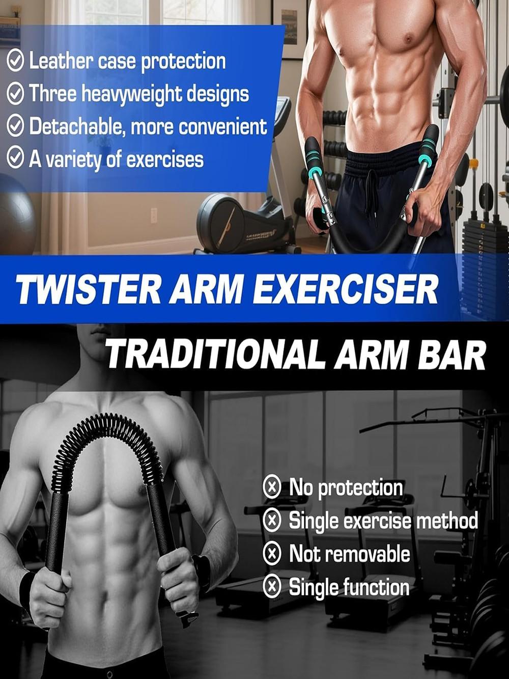 Upper Body Muscle Builder Suitable for All Fitness Levels, Portable Chest Clip Trainer with Elastic Spring, 60-100lb Adjustable Power Twister Bar, Home & Gym Dual-Use Training Device