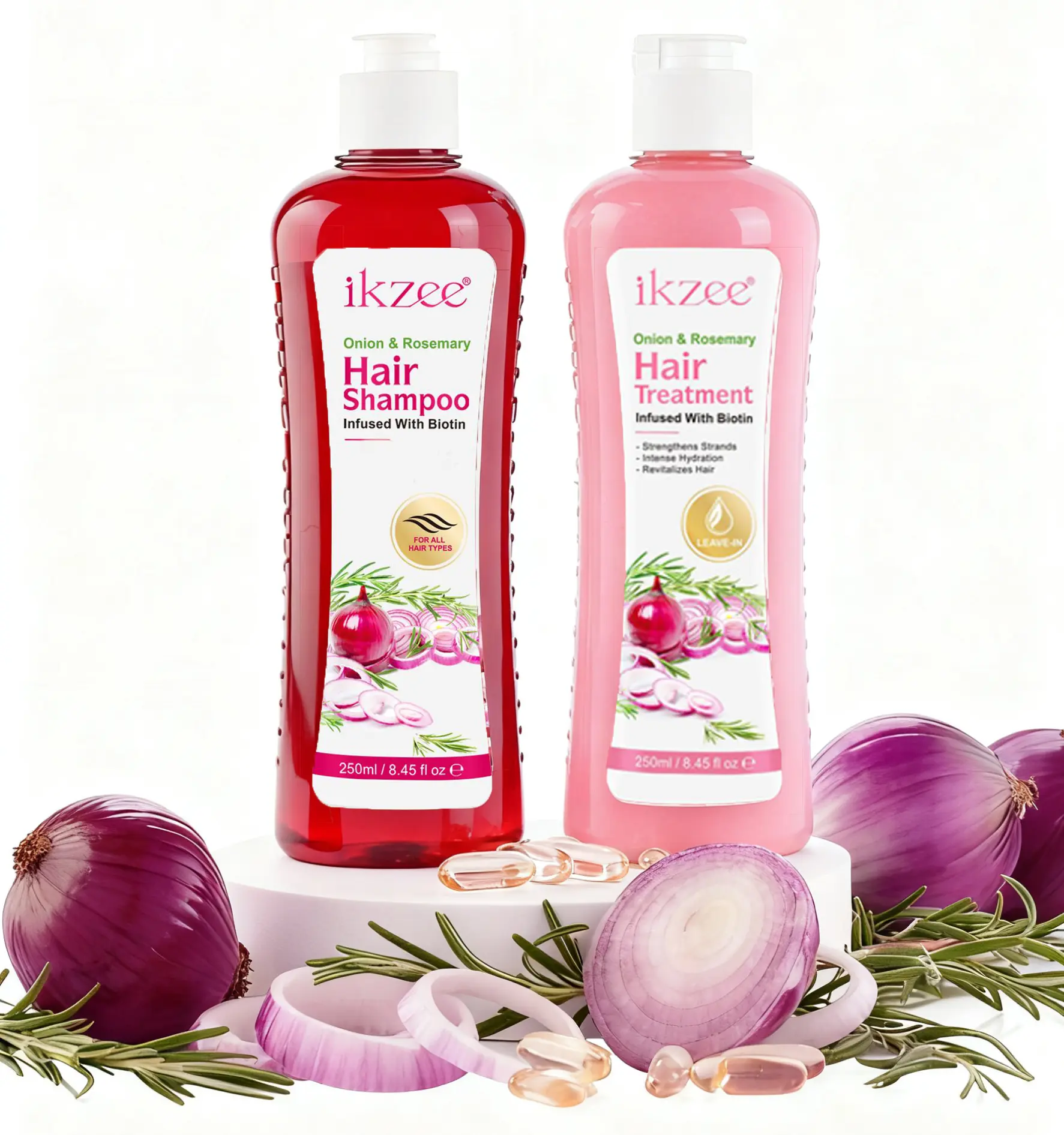 【NEW】IKZEE Onion Biotin & Rosemary Shampoo & Treatment Set - Anti Thinning, Biotin Infused, Hair Growth, All Natural, Paraben-Free, Silicone-Free with Onion Oil Conditioner for Stronger, Thicker, Longer Strands, Anti Thinning Shampoo, Biotin Infused Shamp