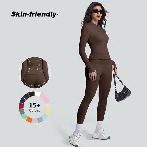 Women's 2-Piece Modest Quick-Dry Sports Sweat Set - Zip-Up Jacket, High-Waisted Slim-Fit Above-Ankle Leggings, Lightweight, Breathable, Patterned, Multi-Color, All-Season, Cold-Wash Friendly, for Yoga, Outdoor Runs