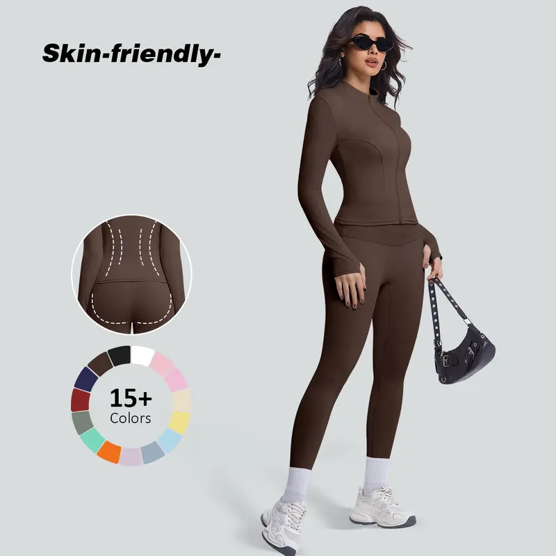 Women's 2-Piece Modest Quick-Dry Sports Sweat Set - Zip-Up Jacket, High-Waisted Slim-Fit Above-Ankle Leggings, Lightweight, Breathable, Patterned, Multi-Color, All-Season, Cold-Wash Friendly, for Yoga, Outdoor Runs