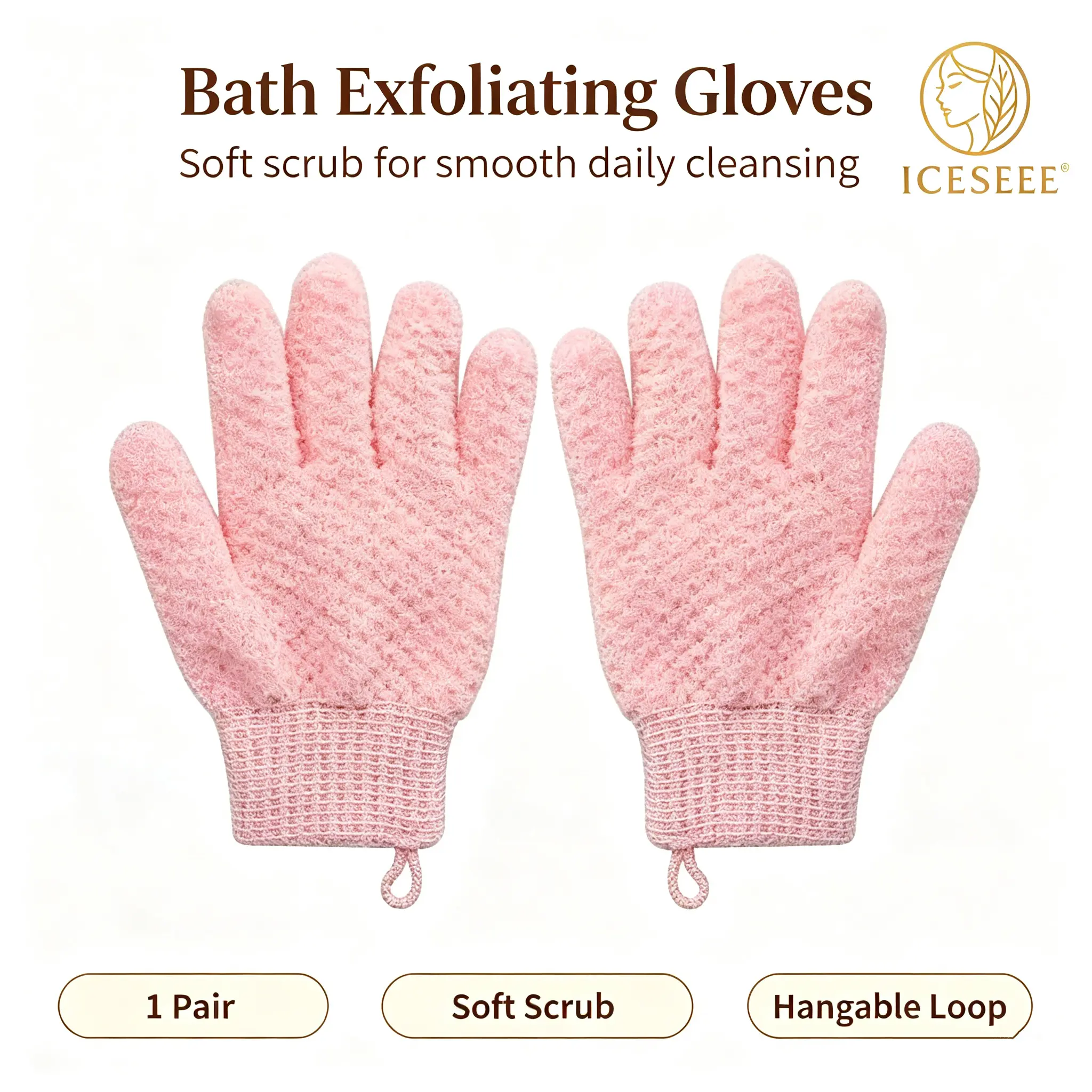 ICESEE Exfoliating Body Scrub Mitts Gentle Skin Smoothing Shower Gloves Eco Friendly Versatile Bath Cleansing Tool Daily Home Travel Bathroom Supplies