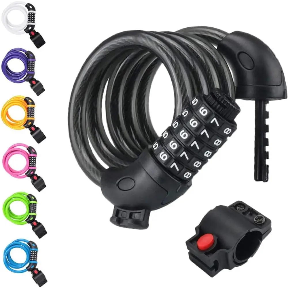 Bike Lock, 4/5.6 Feet Bicycle Cable, High Security 5-Digit Resettable Combination Coiling Lock, Heavy Duty Anti-Theft Cable With Mounting Bracket, 1/2 Inch (12mm) Diameter