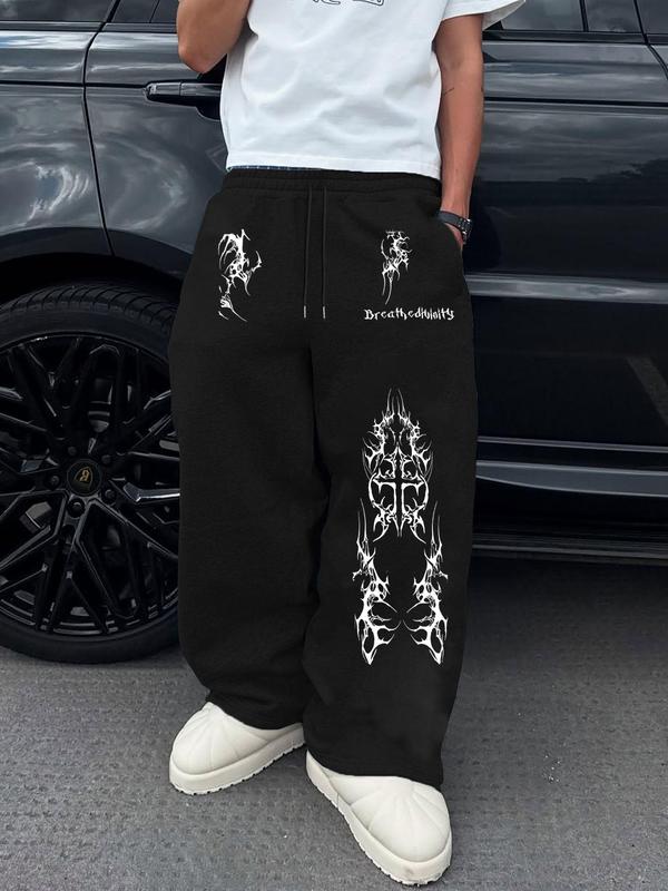Men's Multi-Color Casual Sweatpants, Loose Fit, Gothic Print, Drawstring Waist, Comfortable Street Style, Ideal for Daily Wear, Sports, Parties, Soft Comfy Sweatpants