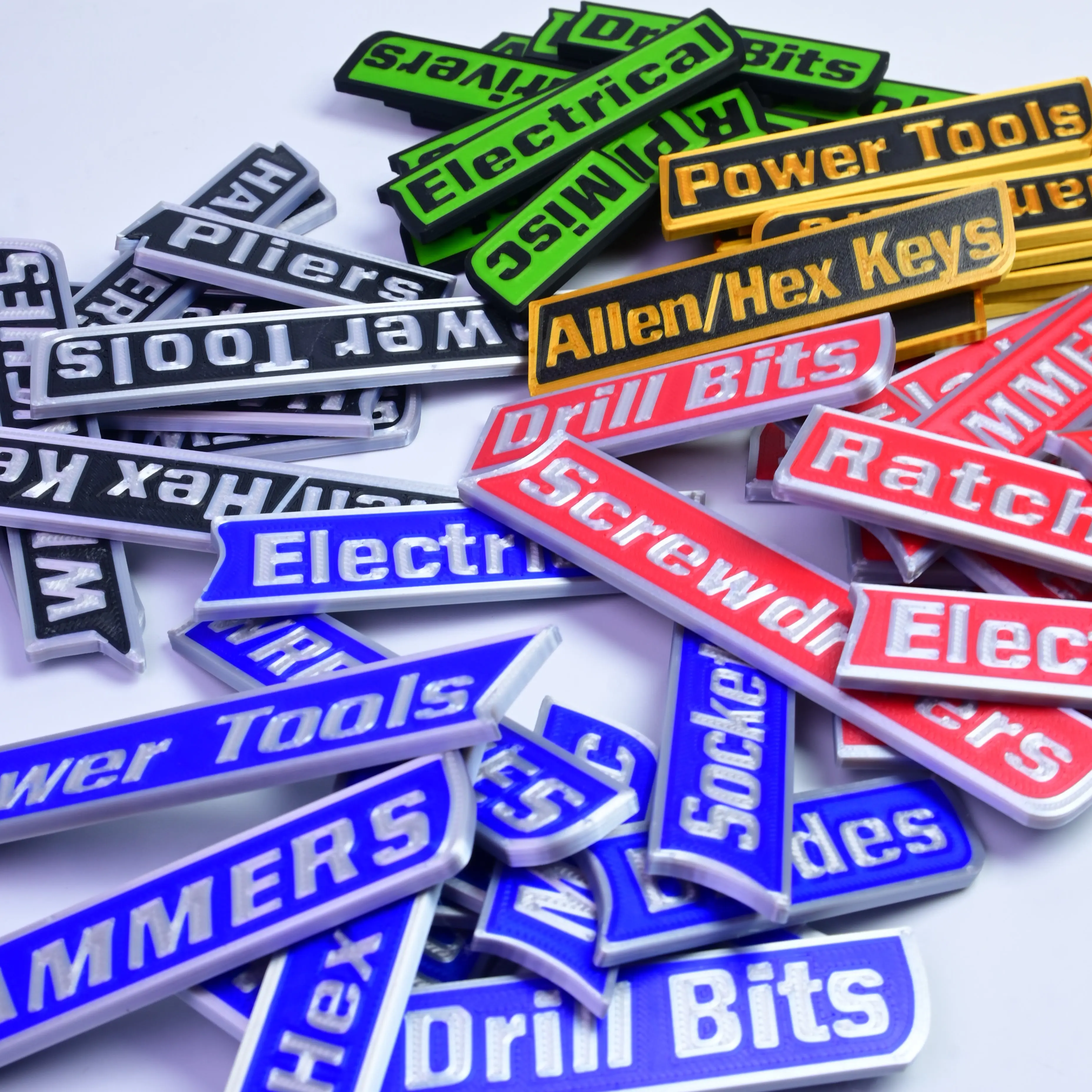 12-Pack High-Quality 3D Printed ABS Magnetic Toolbox Labels - Personalized Reusable Tags for Toolboxes, Metal Cabinets, Carts, Drawers, Boosting Durability and Clarity to Keep Workspace Tidy