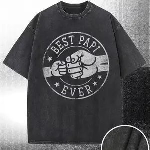 Men's Relaxed Fit Distressed Washed Cotton Fist Bump T-Shirt - Best Papi Ever, Casual Menswear Cargo-Inspired Father’s Day Gift Tee