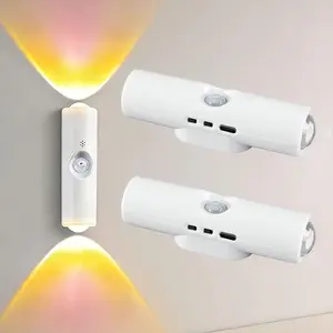 2PCS Smart LED Night Light with Motion Sensor, RGB Gradient Dimmable Wall Lamp, USB Rechargeable Indoor Ambient Lighting, Magnetic Step Lamp for Entryway,Wall Light for Bedroom Living Room Hallway Wireless USB-C