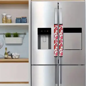 2pcs 4.7x15.7 inch Red Pink Heart Pattern Kitchen Appliance Handle Covers | Removable and Reusable Protective Covers, Household Dust Cover for Refrigerator/Dishwasher/Microwave/Oven.  Home Decor, Holiday Gift. 2.07LYY-9