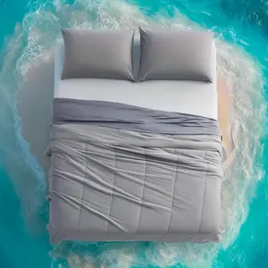 Cooling Comforter Set for Hot ers, Nanotex Cooling Blanket,3 Pieces Jersey Knit Bedding, Reversible Cool Feeling, Soft and Breathable with 2 Pillowcases, 1 Comforter (Grey)