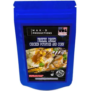MAK D Productions - Freeze Dried Meal  - Chicken - Chicken and Corn In Mashed Potatoes - Gourmet Recipes by a Sullivan University (Louisville, Kentucky) Culinary Chef Graduate - NEVER BLAND TASTING - MADE IN THE USA