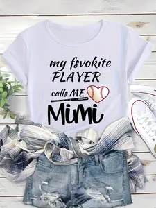 Heart Baseball Print Crew Neck T-shirt, Fashion Comfortable Short Sleeves Sports Pullover Top, Women's Activewear