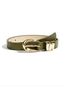 Women's PU Belt, Modern Buckle Belts, Solid Color Belt, Casual Vintage Olive Design, Irregular Ring Decoration, Perfect for Dresses & Daily Wear