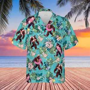Bigfoot Sasquatch Hawaiian Shirt, Beach Floral Style Tropical Short Sleeve Shirt, Summer Aloha Button Down Shirt, Gift for Him or Her