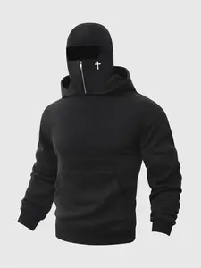 Hooded Sweatshirt Knit Fitted with Zipper Face Mask, Integrated Design, Trendy Street Style, Windproof Warmth, Unique Look, 1 Piece Pack