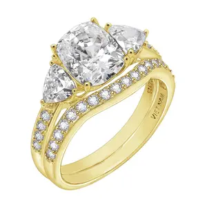 Diamonique 2.95 cttw Bridal Ring Set, 14K Gold-Plated