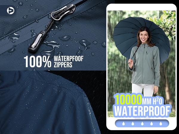 Outdoor Ventures Women's Packable Casual Polyester Long Sleeve Sporty Chic Waterproof Hooded Rain Jacket for Female Cycling