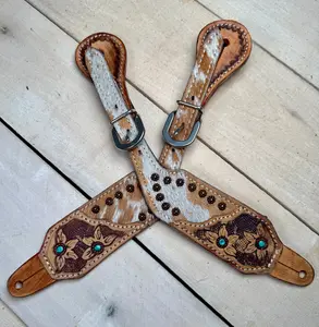 Turquoise Daisy Cowhide Spur Straps