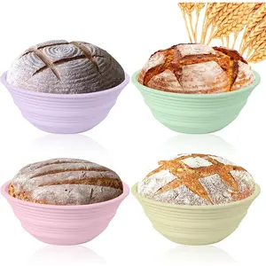 4 pcs 9" collapsible silicone banneton bread proofing baskets, non-stick round dough proofing containers, oven safe, BPA free baking supplies for sourdough bread making