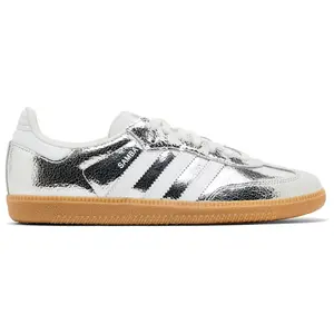 Adidas Samba OG Silver Metallic Cracked Leather Women's Sneaker JR0035, 100% Authenticity Guaranteed Comfortable Fit Fashion Shoe for Everyday Wear Unisex Chunky
