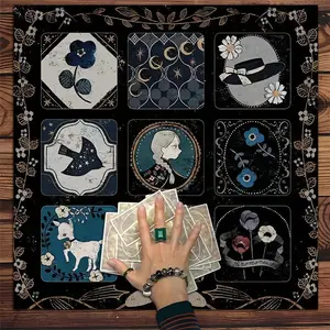 Vintage Tarot Tablecloth, 1 Count Tarot Card Pattern Tablecloth, Witchcraft Astrology Divination Board, Gift Packaging Supplies for Party Decor, Halloween, Washable Table Cover