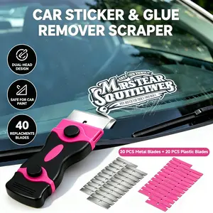 [2-Pack + 40 Blades] All-in-1 Kitchen Cleaning Scraper Tool | Ergonomic Dual-Head Metal & Plastic Razor for Stove Top, Glass & Oven Doors