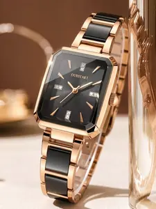Women's Analog Quartz Watch, Square Case Design, Ceramic Strap & Dial, Casual Style, All Seasons Wear, Perfect Gift