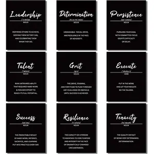9-piece set, inspirational quote posters for wall decor Motivational sayings, positive affirmations Suitable for teens and adults Perfect for living rooms, offices, classrooms, bulletin boards, bedrooms, offices, bars, and game rooms Frameless design