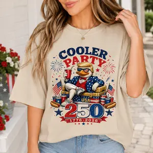 Cooler Party Patriotic Duck 250th Anniversary Shirt, Funny USA Duck TShirt, USA 250 Years of Freedom Shirt, 1776-2026 Shirt, 4th of July Tshirt, Semiquincentennial Tee, Fourth of July Gift